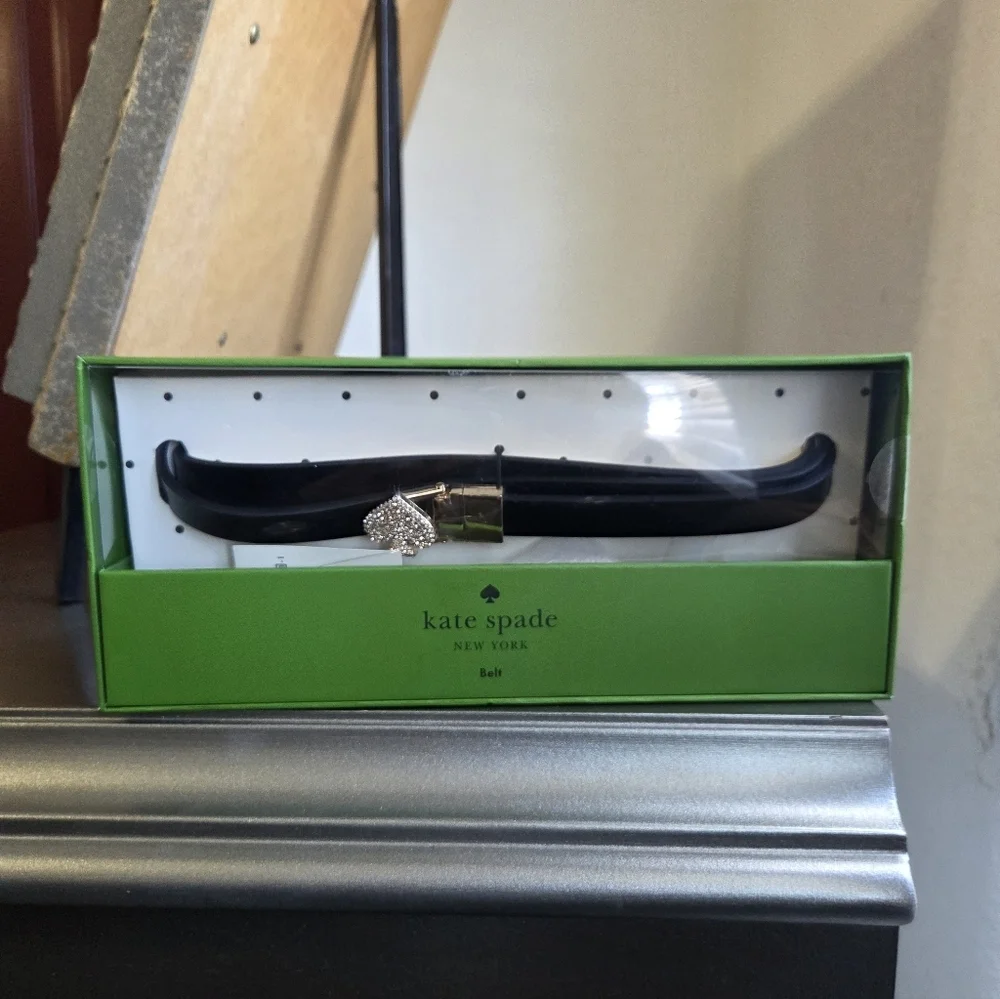 Kate Spade Jeweled Belt Black Leather with Sparkling Crystal Gift Present Idea